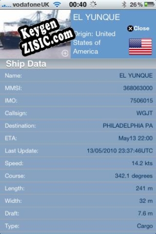 Регистрационный ключ к программе  Ship Finder