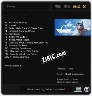 Трейнер для Exosky [v1.0.8]