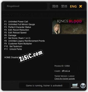 Трейнер для Kingsblood [v1.0.7]