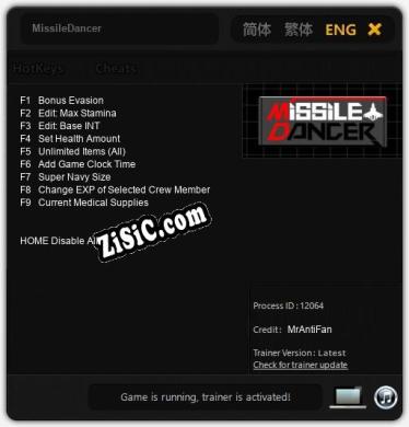 MissileDancer: Трейнер +9 [v1.4]