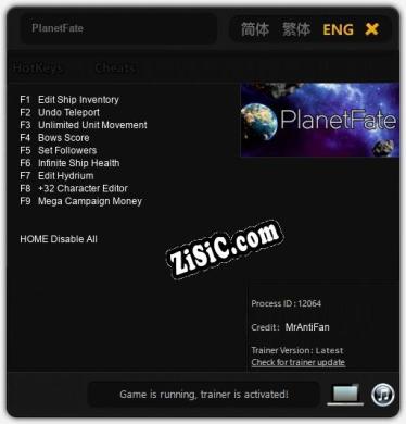 PlanetFate: Трейнер +9 [v1.9]
