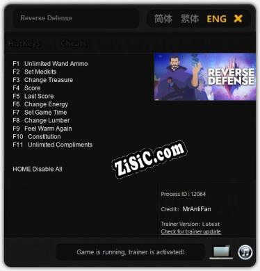 Reverse Defense: Читы, Трейнер +11 [MrAntiFan]