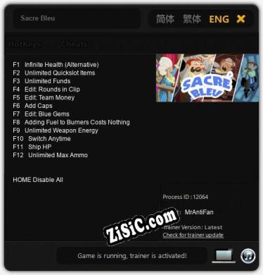 Sacre Bleu: ТРЕЙНЕР И ЧИТЫ (V1.0.44)