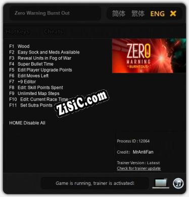 Трейнер для Zero Warning Burnt Out [v1.0.4]
